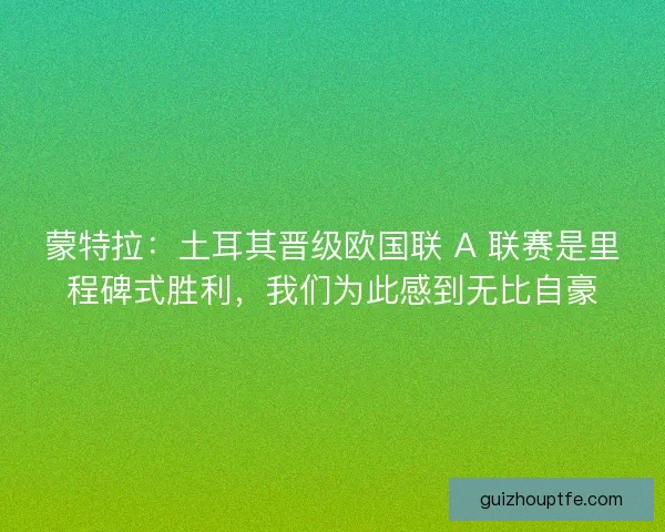 蒙特拉：土耳其晋级欧国联 A 联赛是里程碑式胜利，我们为此感到无比自豪