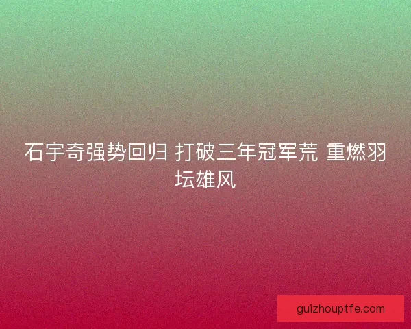 石宇奇强势回归 打破三年冠军荒 重燃羽坛雄风